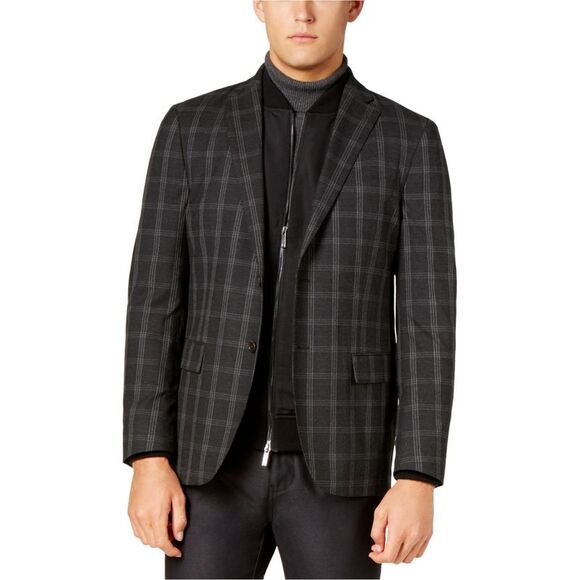 Ryan Seacrest Mens Windowpane Two Button Blazer Jacket, Grey, NWT - Picture 1 of 1